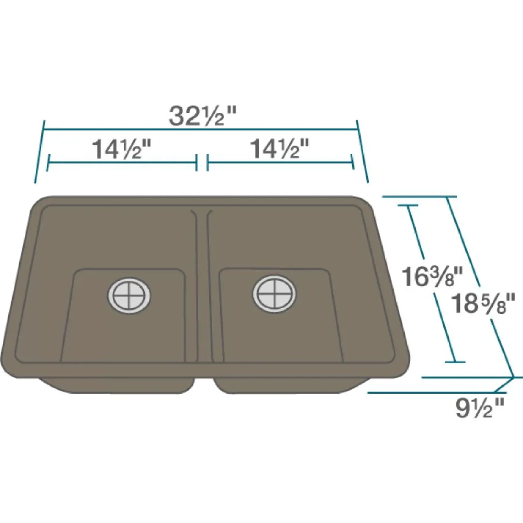 Rene 33" Composite Granite Kitchen Sink, 50/50 Double Bowl, Umber, R3-1002-UMB-ST-CGS