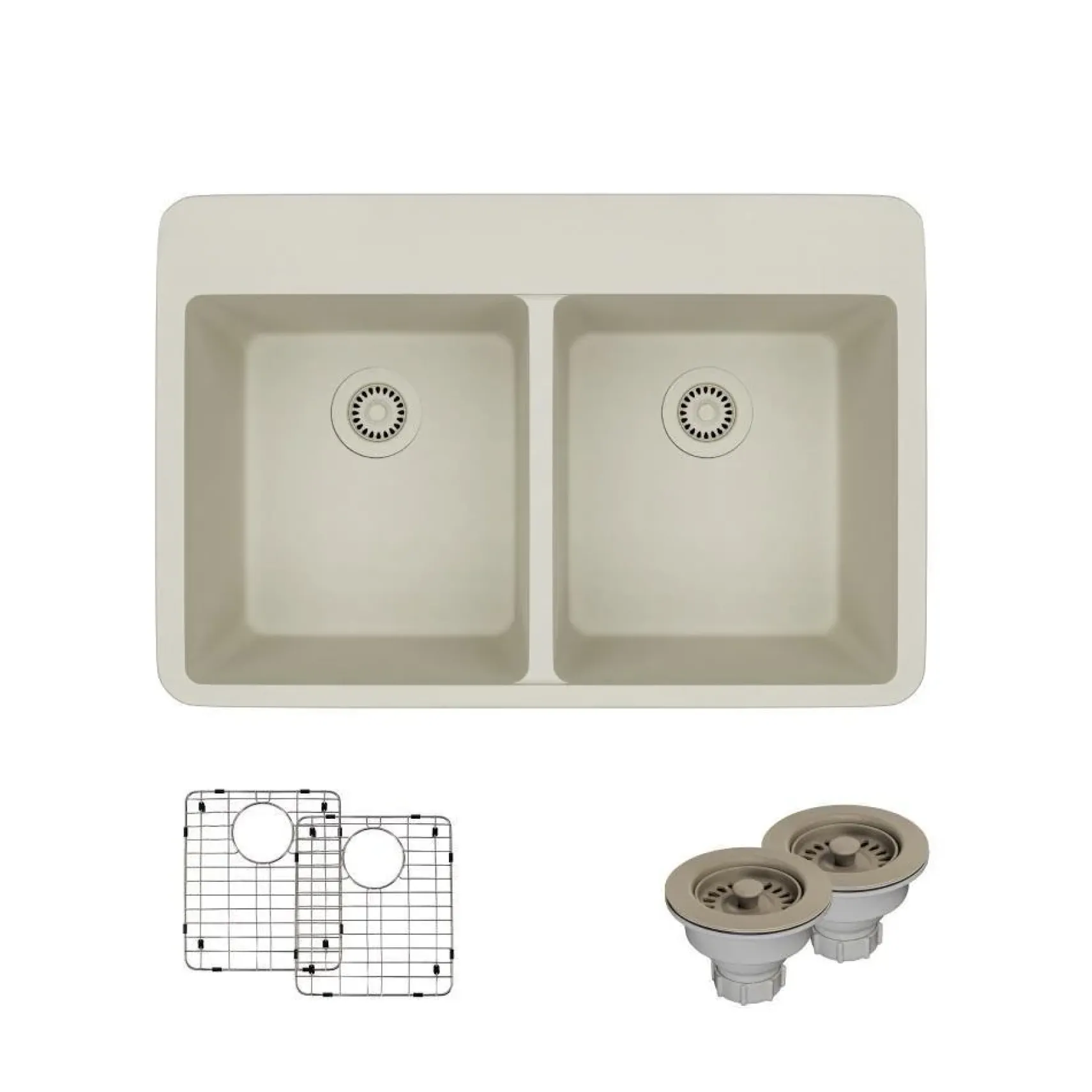 Rene 33" Composite Granite Kitchen Sink, 50/50 Double Bowl, Concrete, R3-2002-CON-ST-CGS