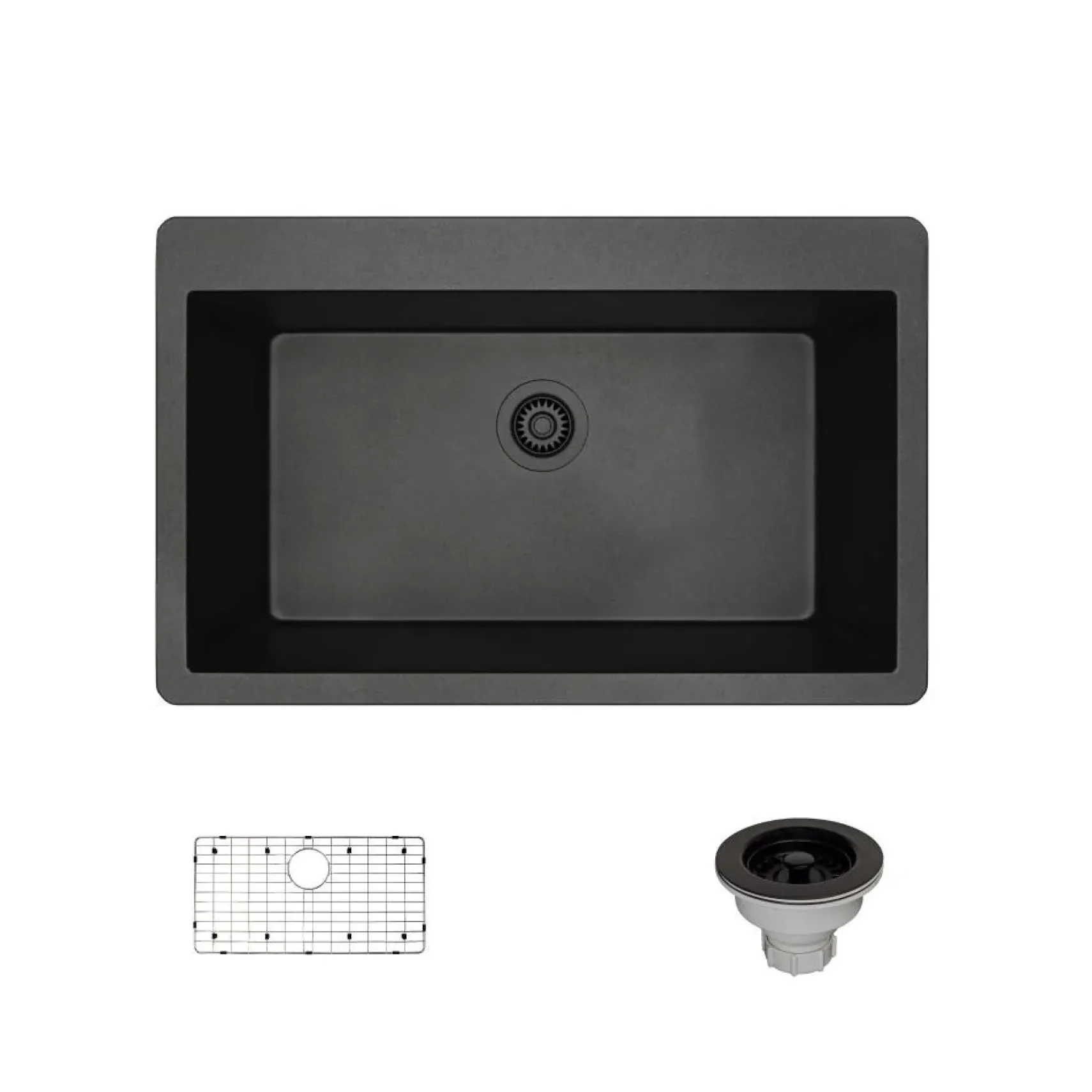 Rene 33" Composite Granite Kitchen Sink, Carbon, R3-2006-CAR-ST-CGS