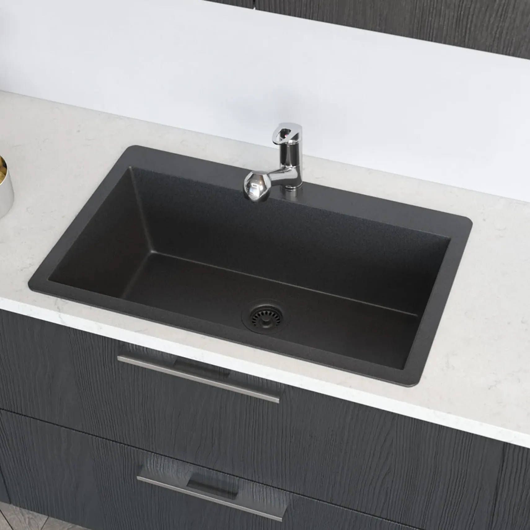 Rene 33" Composite Granite Kitchen Sink, Carbon, R3-2006-CAR-ST-CGS