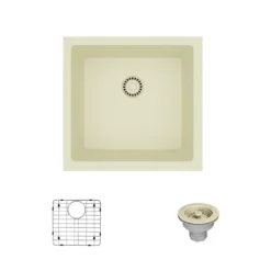 Rene 18" Composite Granite Kitchen Sink, Ecru, R3-1003-ECR-ST-CGS