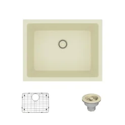 Rene 22" Composite Granite Kitchen Sink, Ecru, R3-1004-ECR-ST-CGS