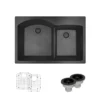 Rene 33" Composite Granite Kitchen Sink, 60/40 Double Bowl, Carbon, R3-2008-CAR-ST-CGS