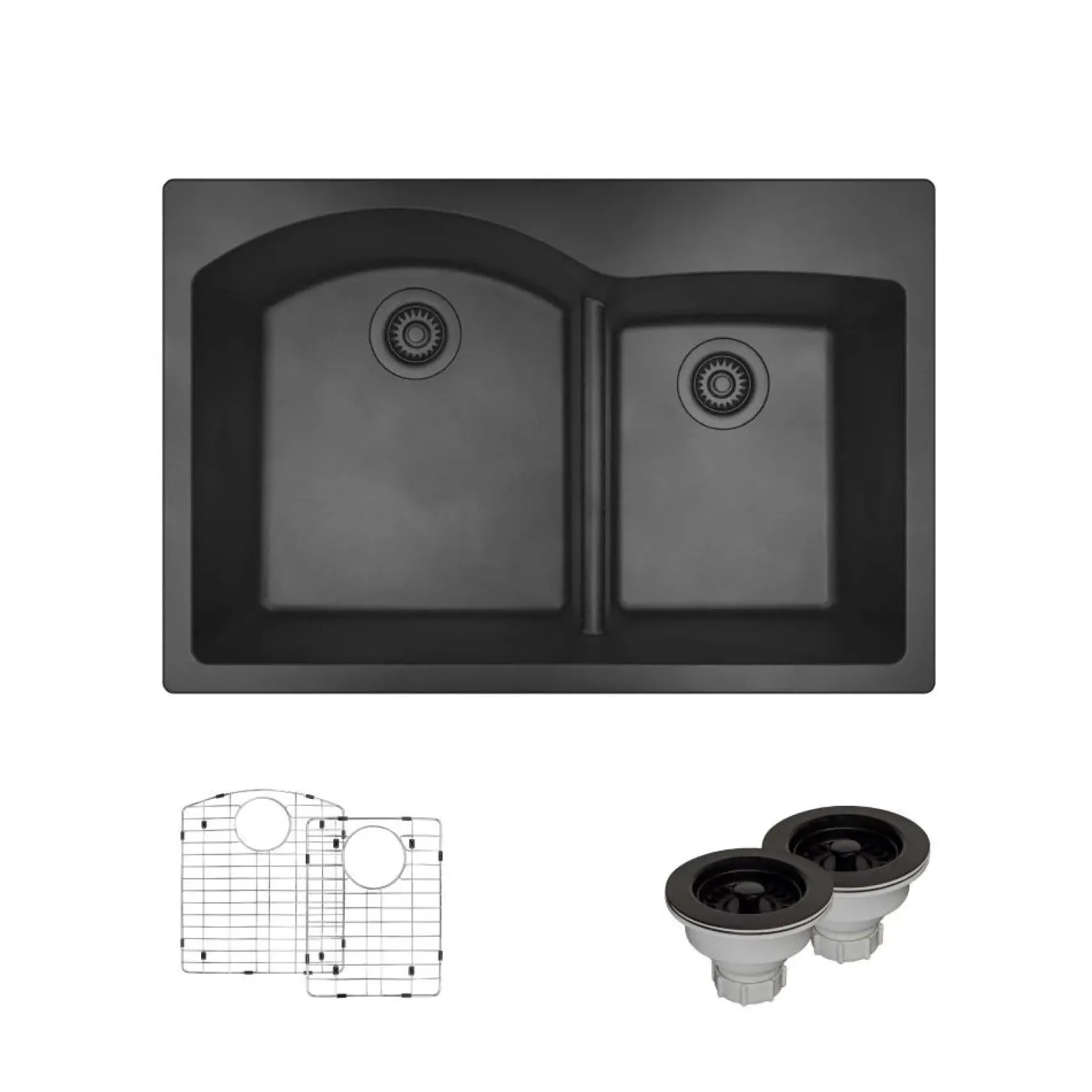 Rene 33" Composite Granite Kitchen Sink, 60/40 Double Bowl, Carbon, R3-2008-CAR-ST-CGS
