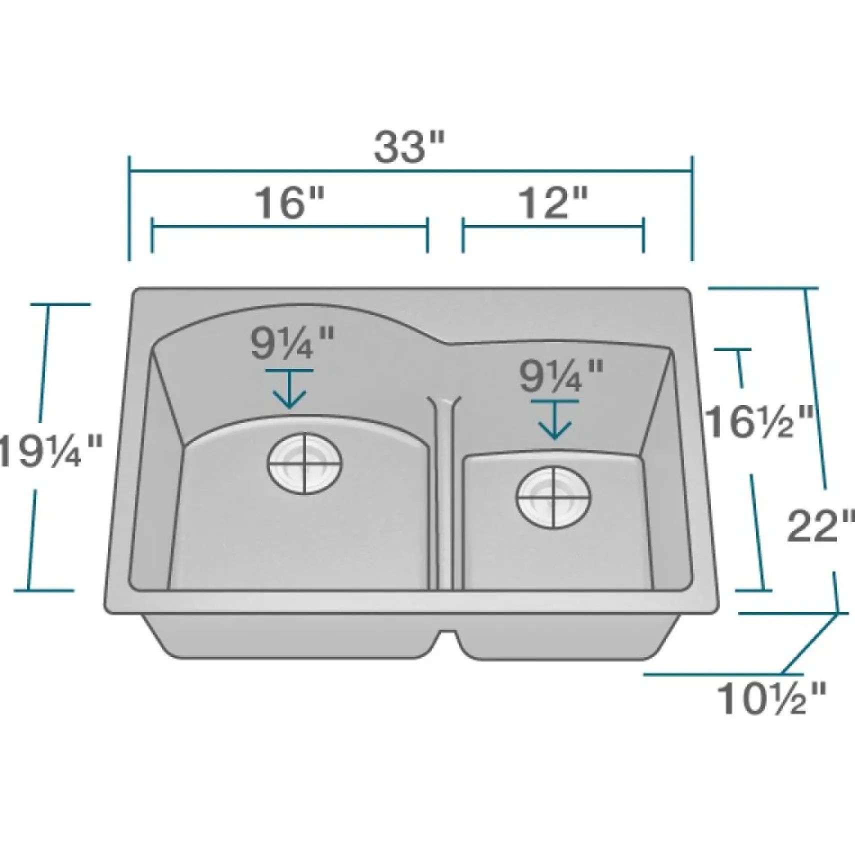 Rene 33" Composite Granite Kitchen Sink, 60/40 Double Bowl, Carbon, R3-2008-CAR-ST-CGS