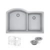Rene 33" Composite Granite Kitchen Sink, 60/40 Double Bowl, Pewter, R3-1008-PWT-ST-CGF