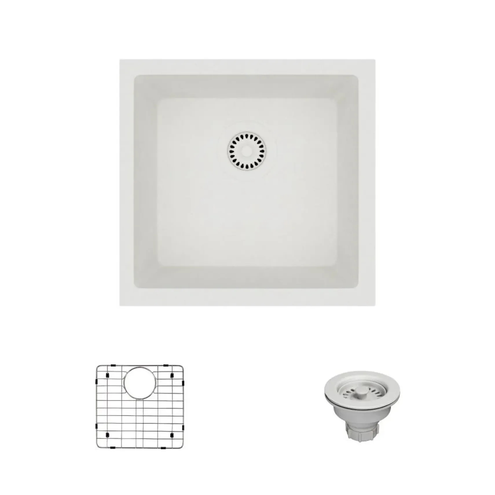 Rene 18" Composite Granite Kitchen Sink, Ivory, R3-1003-IVR-ST-CGS