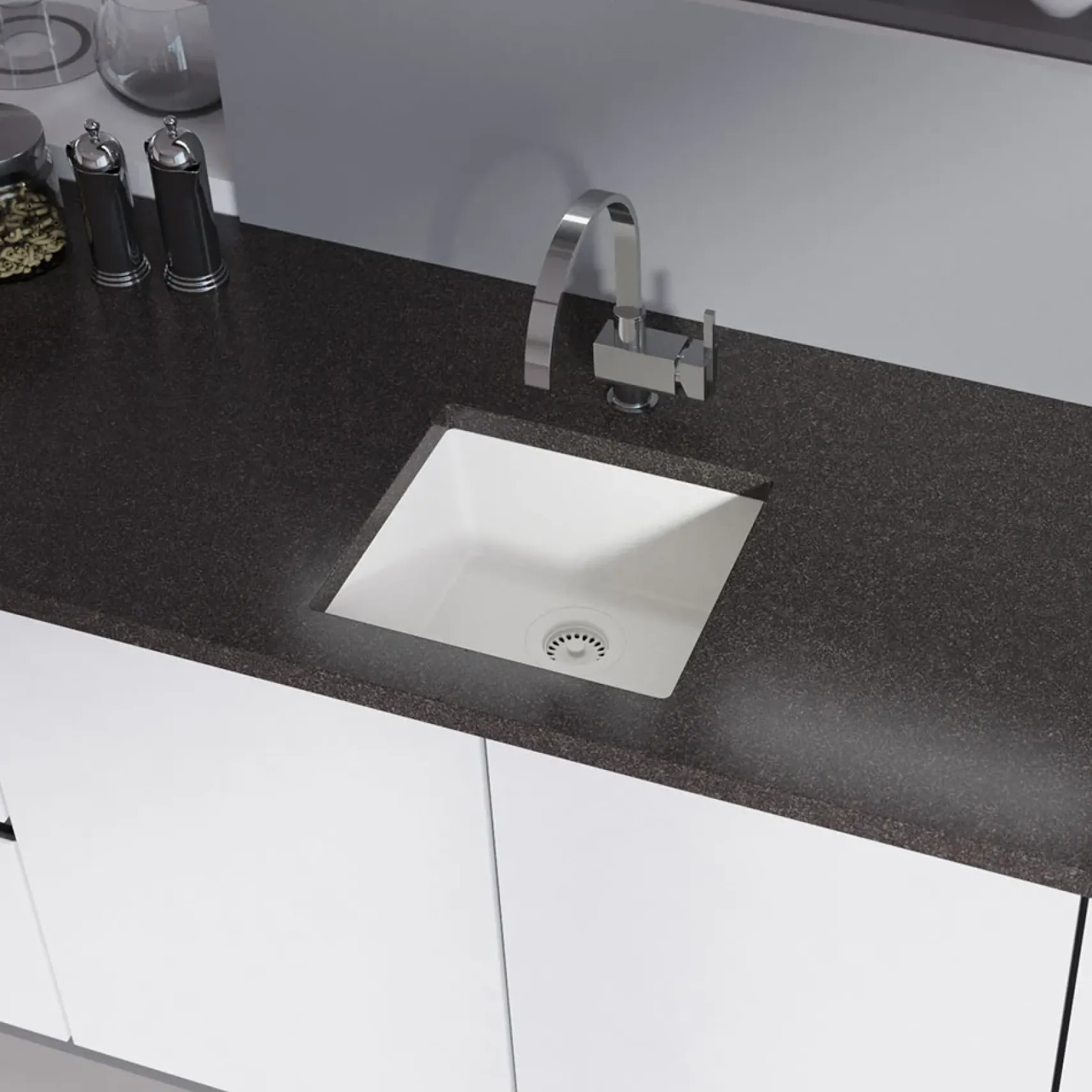 Rene 18" Composite Granite Kitchen Sink, Ivory, R3-1003-IVR-ST-CGS