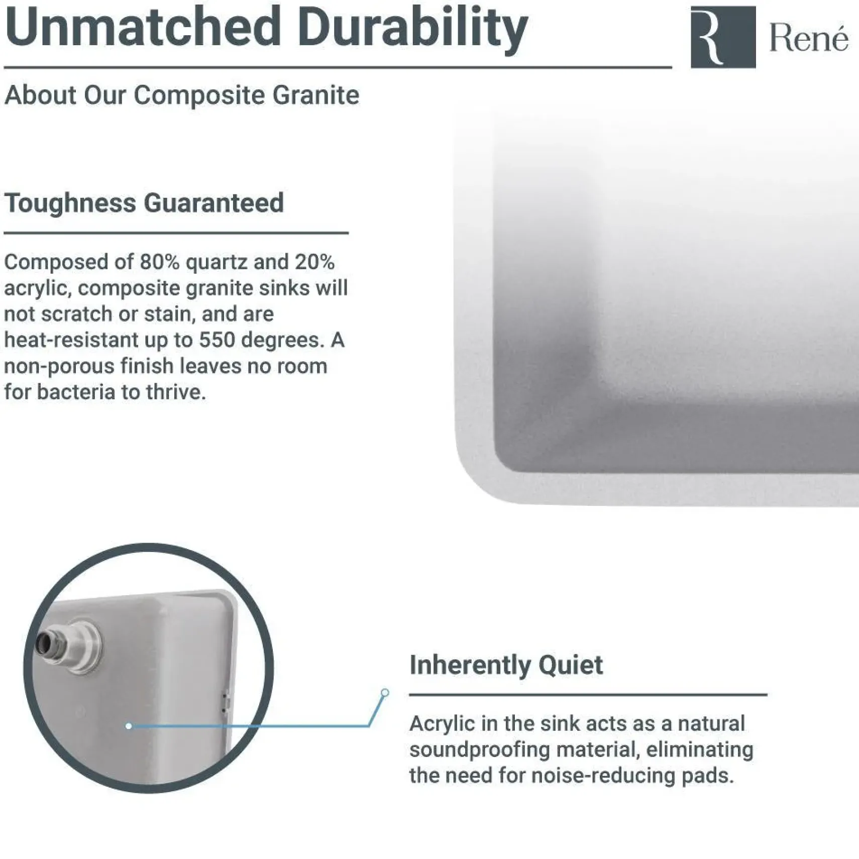 Rene 33" Composite Granite Kitchen Sink, 60/40 Double Bowl, Pewter, R3-2001-PWT-ST-CGF