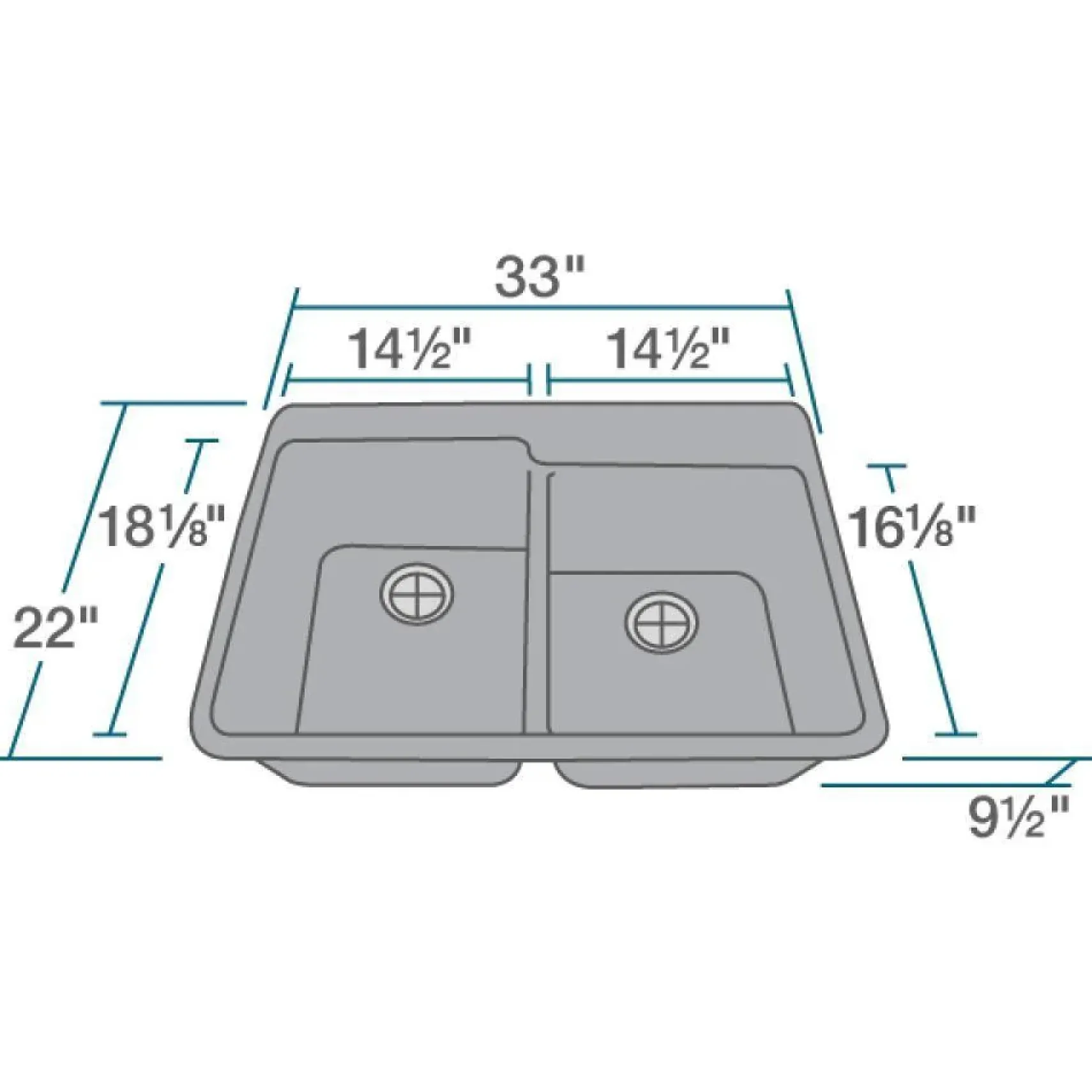 Rene 33" Composite Granite Kitchen Sink, 60/40 Double Bowl, Pewter, R3-2001-PWT-ST-CGF