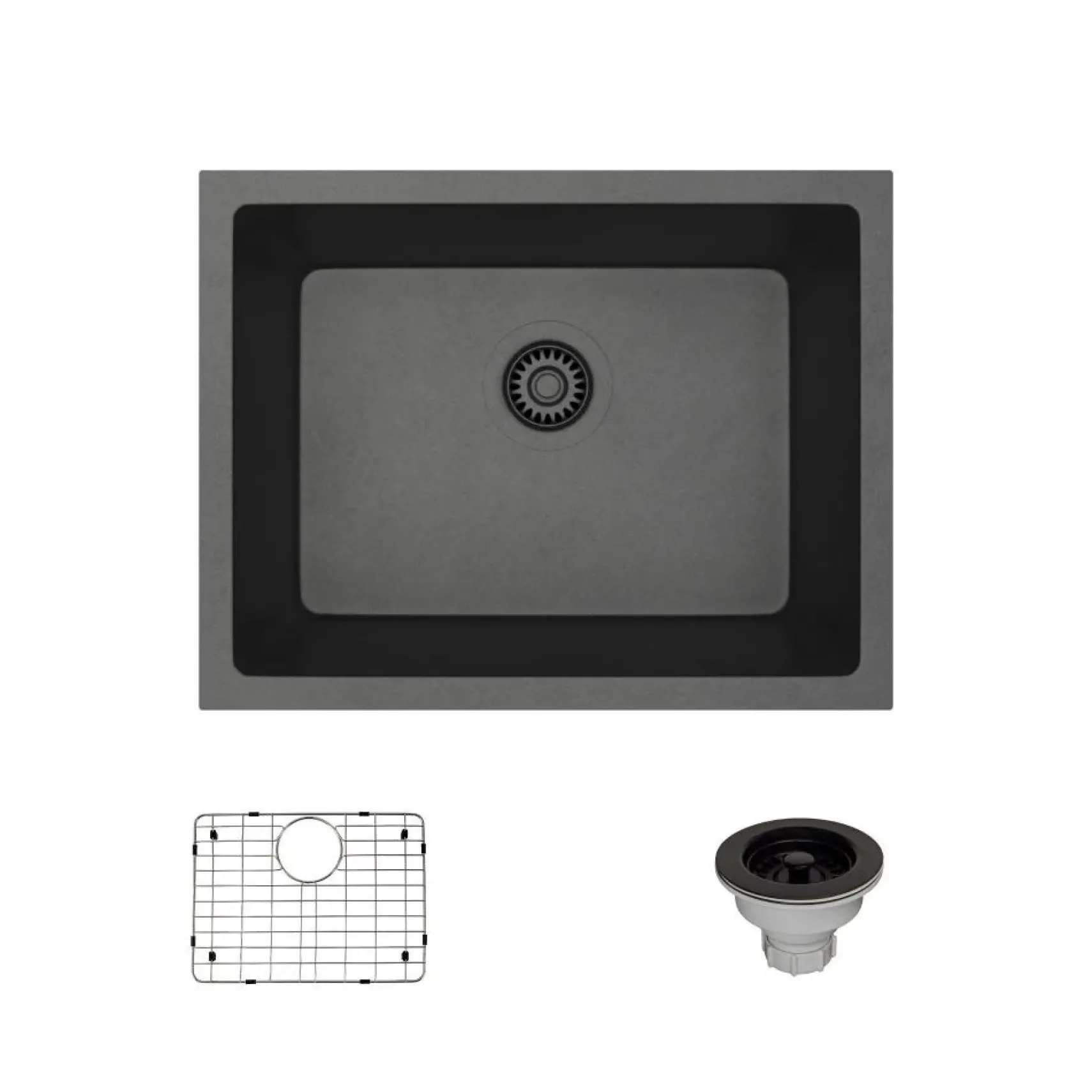 Rene 22" Composite Granite Kitchen Sink, Carbon, R3-1004-CAR-ST-CGS