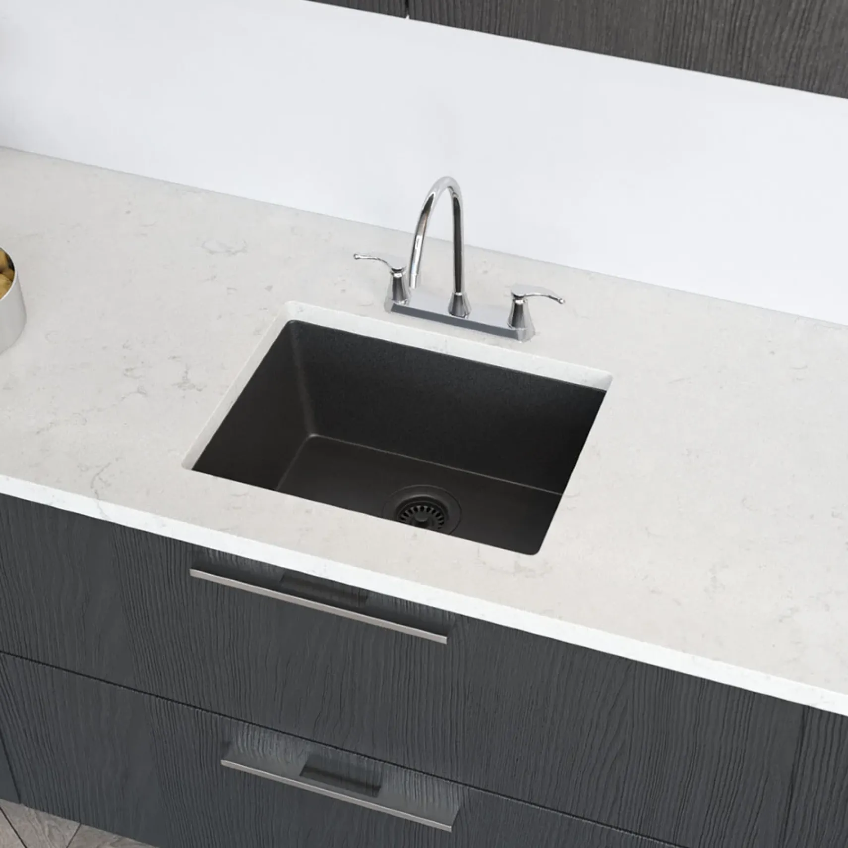 Rene 22" Composite Granite Kitchen Sink, Carbon, R3-1004-CAR-ST-CGS