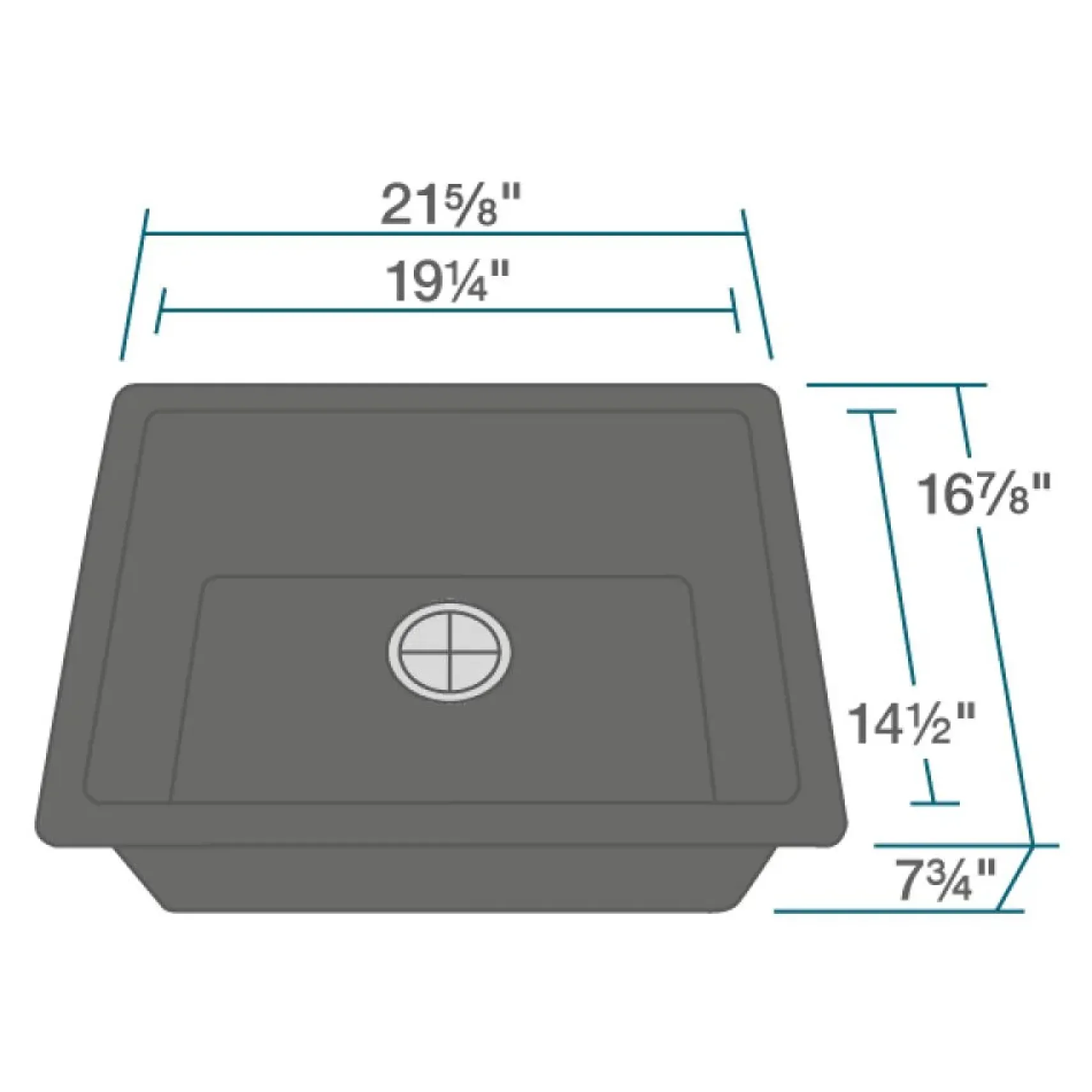 Rene 22" Composite Granite Kitchen Sink, Carbon, R3-1004-CAR-ST-CGS