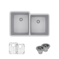Rene 33" Composite Granite Kitchen Sink, 55/45 Double Bowl, Pewter, R3-1001-PWT-ST-CGS