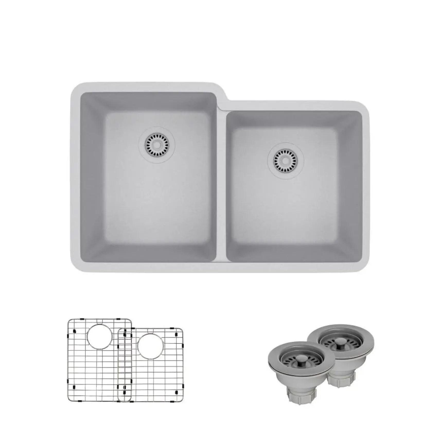 Rene 33" Composite Granite Kitchen Sink, 55/45 Double Bowl, Pewter, R3-1001-PWT-ST-CGS