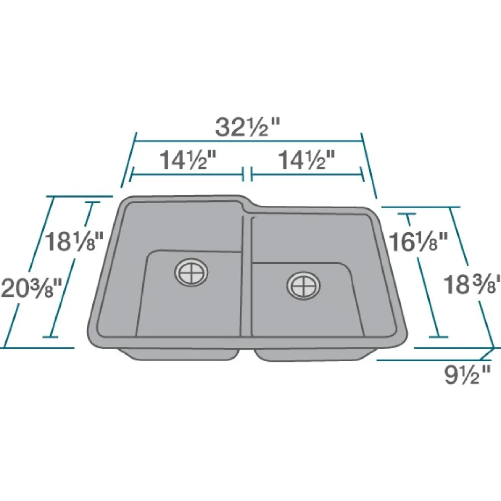 Rene 33" Composite Granite Kitchen Sink, 55/45 Double Bowl, Pewter, R3-1001-PWT-ST-CGS