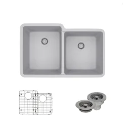 Rene 33" Composite Granite Kitchen Sink, 55/45 Double Bowl, Pewter, R3-1001-PWT-ST-CGF