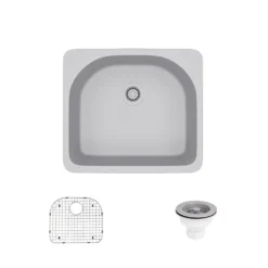 Rene 25" Composite Granite Kitchen Sink, Pewter, R3-2005-PWT-ST-CGS