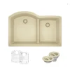 Rene 33" Composite Granite Kitchen Sink, 60/40 Double Bowl, Ecru, R3-1008-ECR-ST-CGF