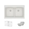 Rene 33" Composite Granite Kitchen Sink, 50/50 Double Bowl, Ivory, R3-2007-IVR-ST-CGF