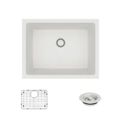 Rene 22" Composite Granite Kitchen Sink, Ivory, R3-1004-IVR-ST-CGF
