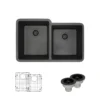 Rene 33" Composite Granite Kitchen Sink, 55/45 Double Bowl, Carbon, R3-1001-CAR-ST-CGS