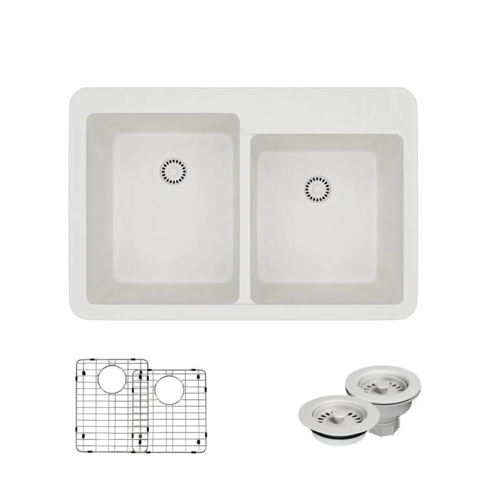 Rene 33" Composite Granite Kitchen Sink, 60/40 Double Bowl, Ivory, R3-2001-IVR-ST-CGF
