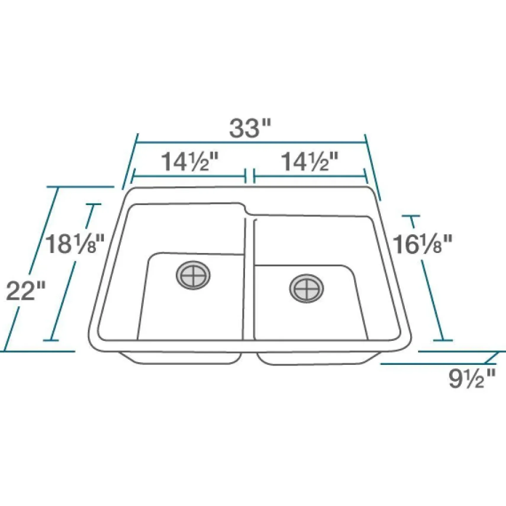 Rene 33" Composite Granite Kitchen Sink, 60/40 Double Bowl, Ivory, R3-2001-IVR-ST-CGF