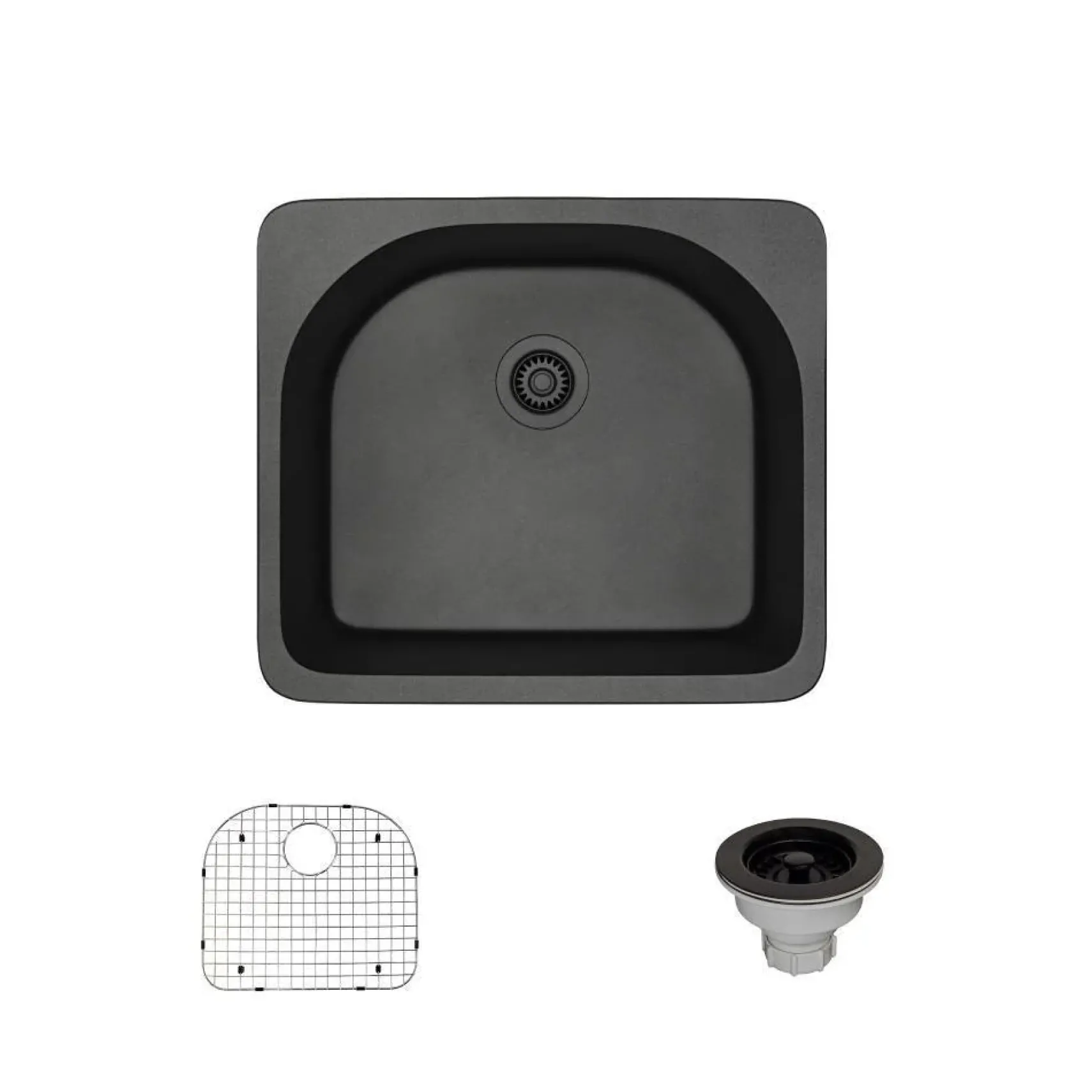 Rene 25" Composite Granite Kitchen Sink, Carbon, R3-2005-CAR-ST-CGS