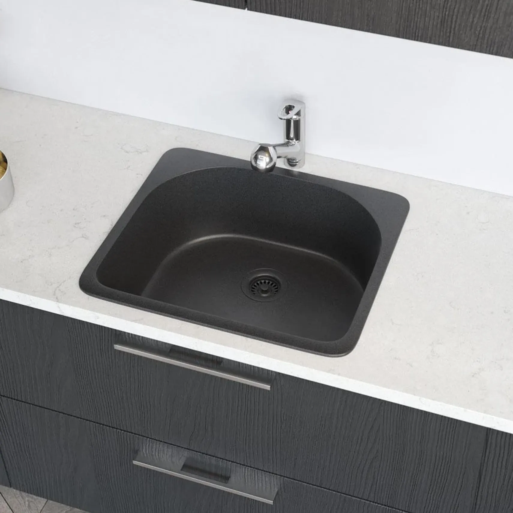 Rene 25" Composite Granite Kitchen Sink, Carbon, R3-2005-CAR-ST-CGS