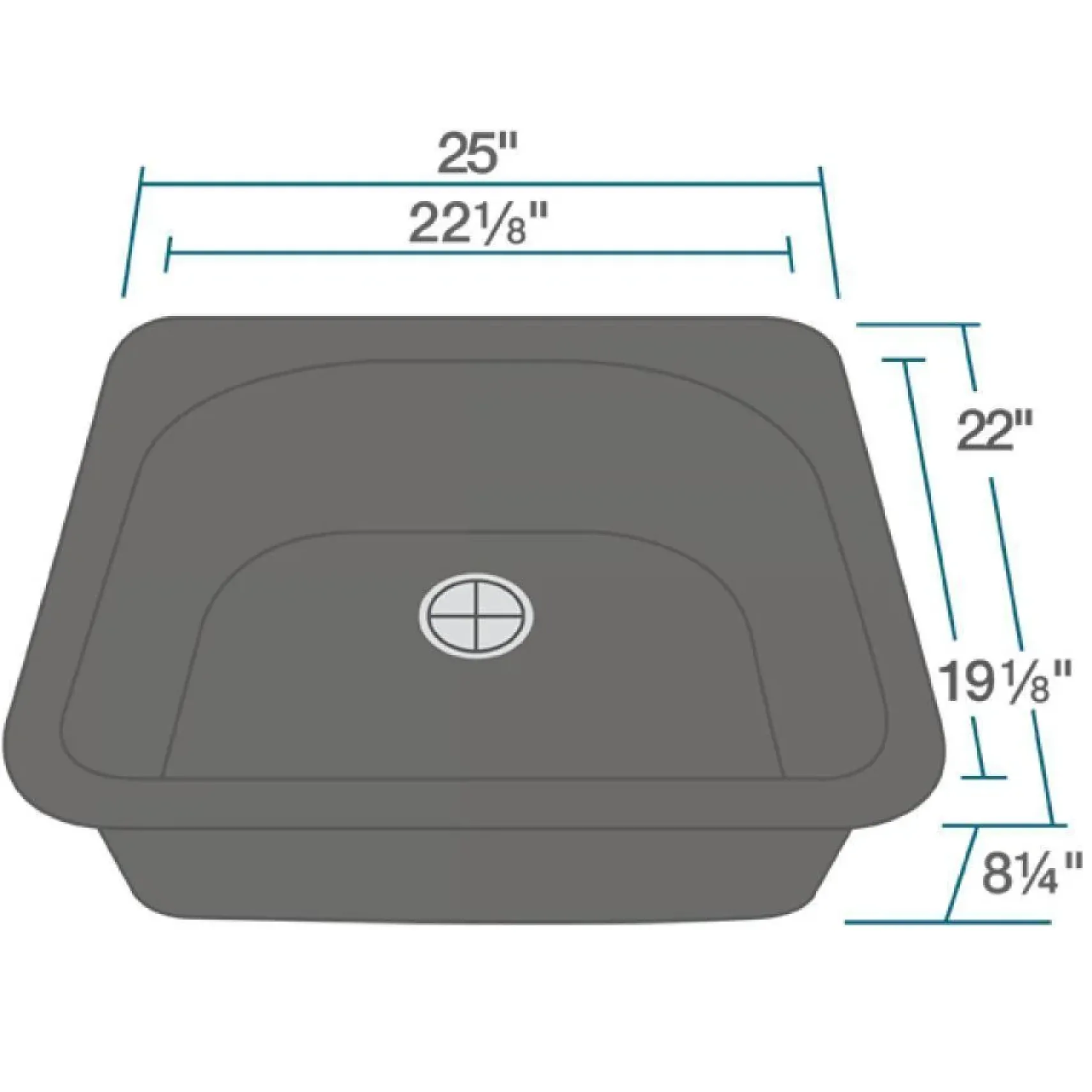 Rene 25" Composite Granite Kitchen Sink, Carbon, R3-2005-CAR-ST-CGS