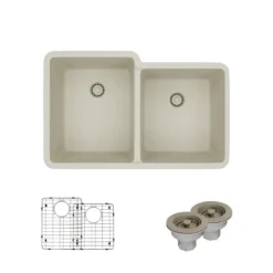 Rene 33" Composite Granite Kitchen Sink, 55/45 Double Bowl, Concrete, R3-1001-CON-ST-CGS