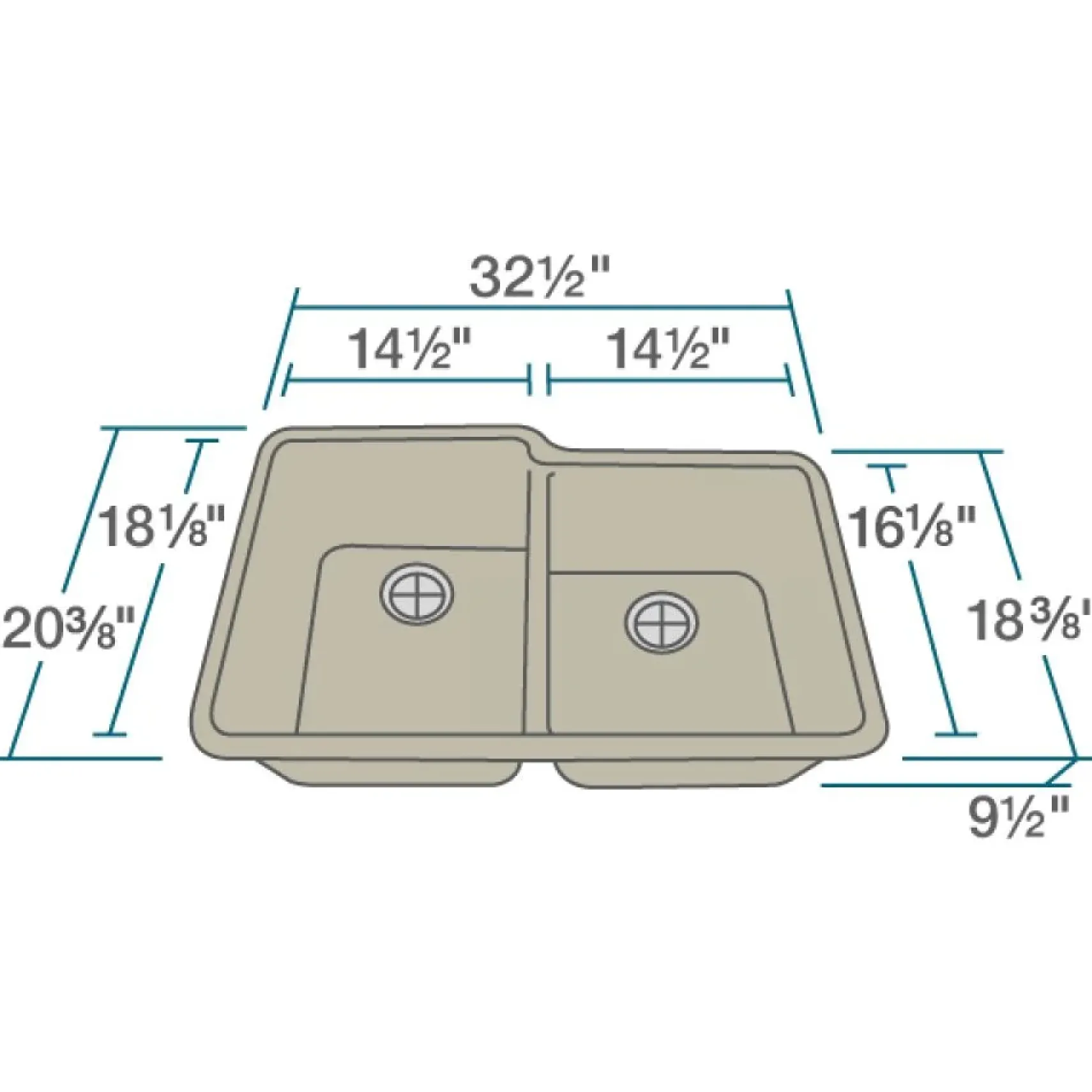 Rene 33" Composite Granite Kitchen Sink, 55/45 Double Bowl, Concrete, R3-1001-CON-ST-CGS