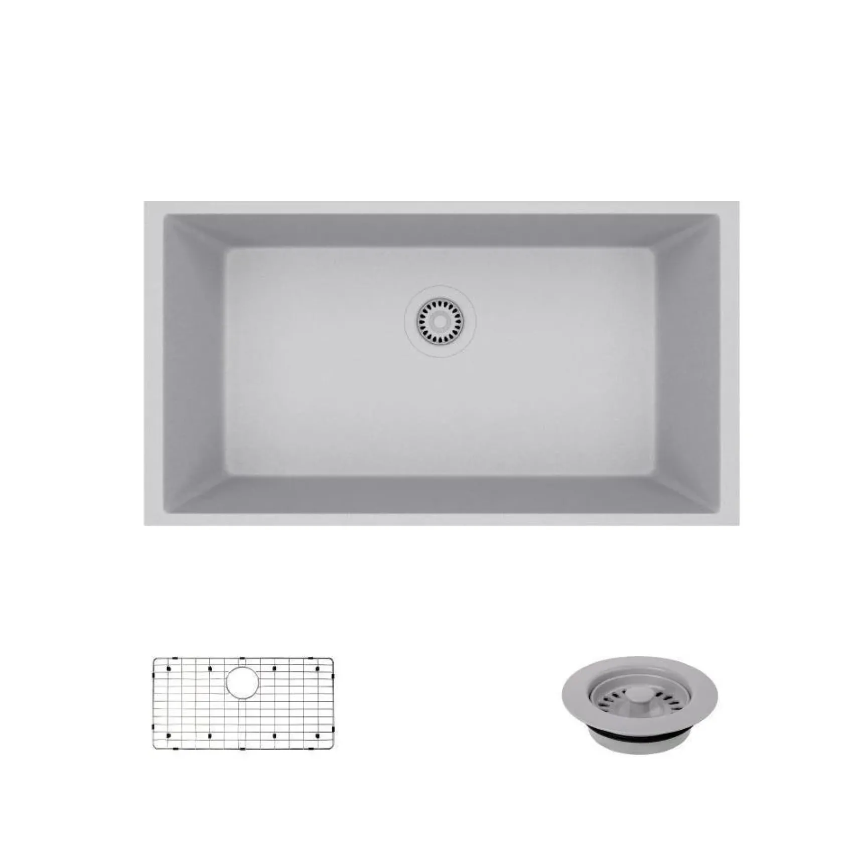 Rene 33" Composite Granite Kitchen Sink, Pewter, R3-1006-PWT-ST-CGF