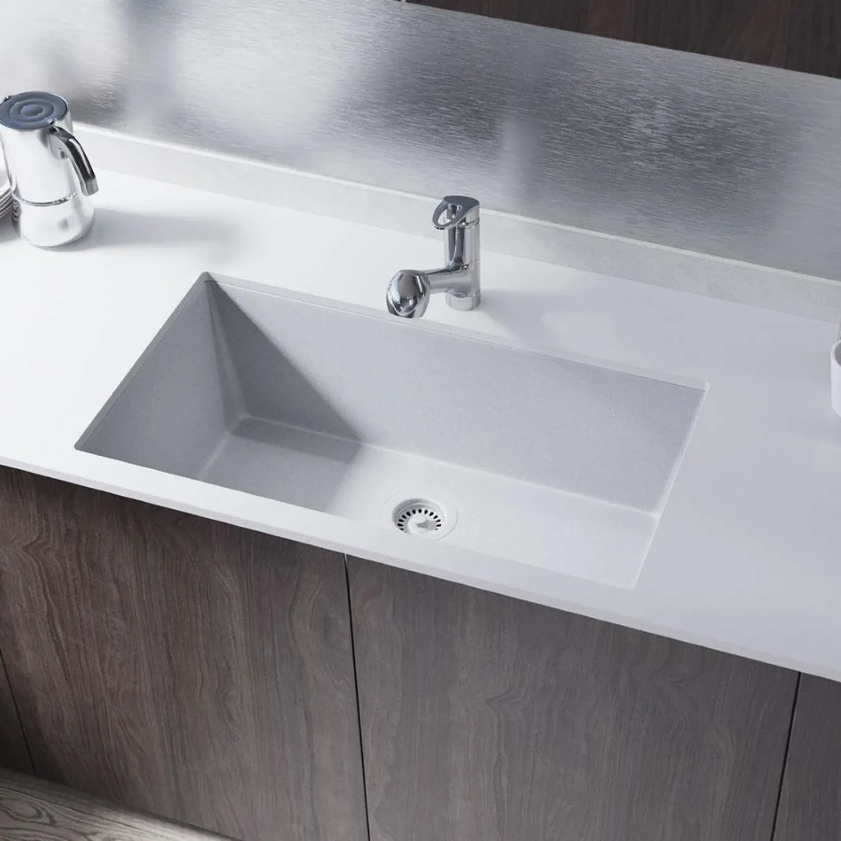 Rene 33" Composite Granite Kitchen Sink, Pewter, R3-1006-PWT-ST-CGF