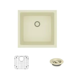 Rene 18" Composite Granite Kitchen Sink, Ecru, R3-1003-ECR-ST-CGF