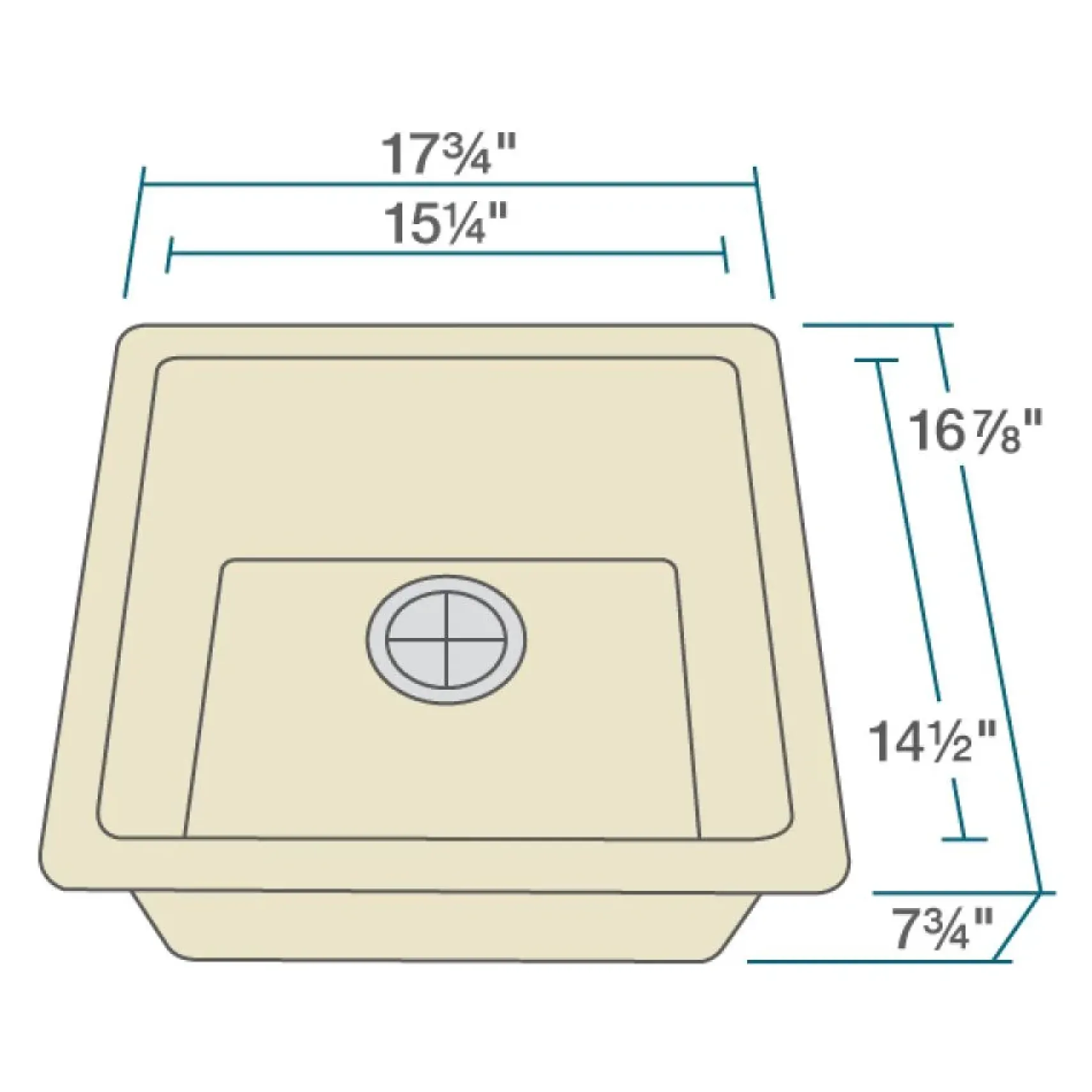 Rene 18" Composite Granite Kitchen Sink, Ecru, R3-1003-ECR-ST-CGF