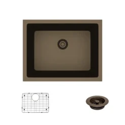 Rene 22" Composite Granite Kitchen Sink, Umber, R3-1004-UMB-ST-CGF