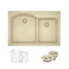 Rene 33" Composite Granite Kitchen Sink, 60/40 Double Bowl, Ecru, R3-2008-ECR-ST-CGF