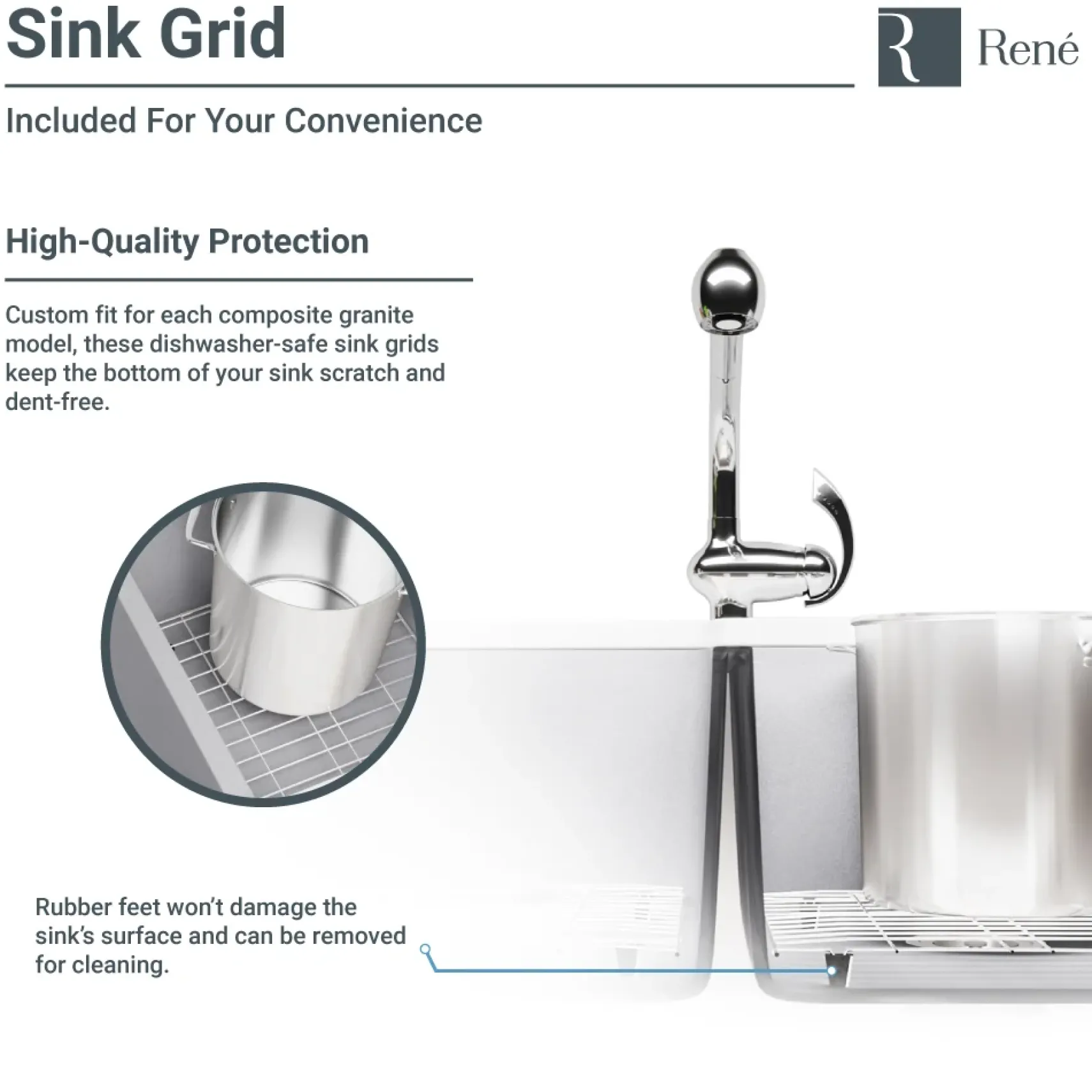 Rene 33" Composite Granite Kitchen Sink, 60/40 Double Bowl, Ecru, R3-2008-ECR-ST-CGF