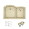 Rene 33" Composite Granite Kitchen Sink, 60/40 Double Bowl, Ecru, R3-1008-ECR-ST-CGS
