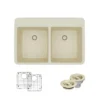 Rene 33" Composite Granite Kitchen Sink, 50/50 Double Bowl, Ecru, R3-2002-ECR-ST-CGF