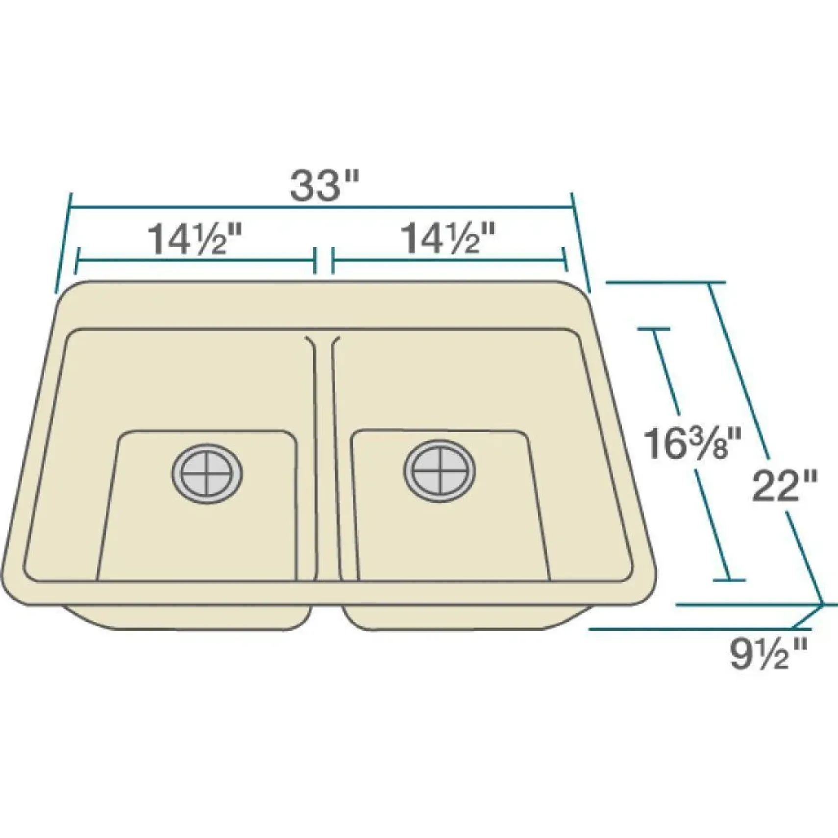 Rene 33" Composite Granite Kitchen Sink, 50/50 Double Bowl, Ecru, R3-2002-ECR-ST-CGF