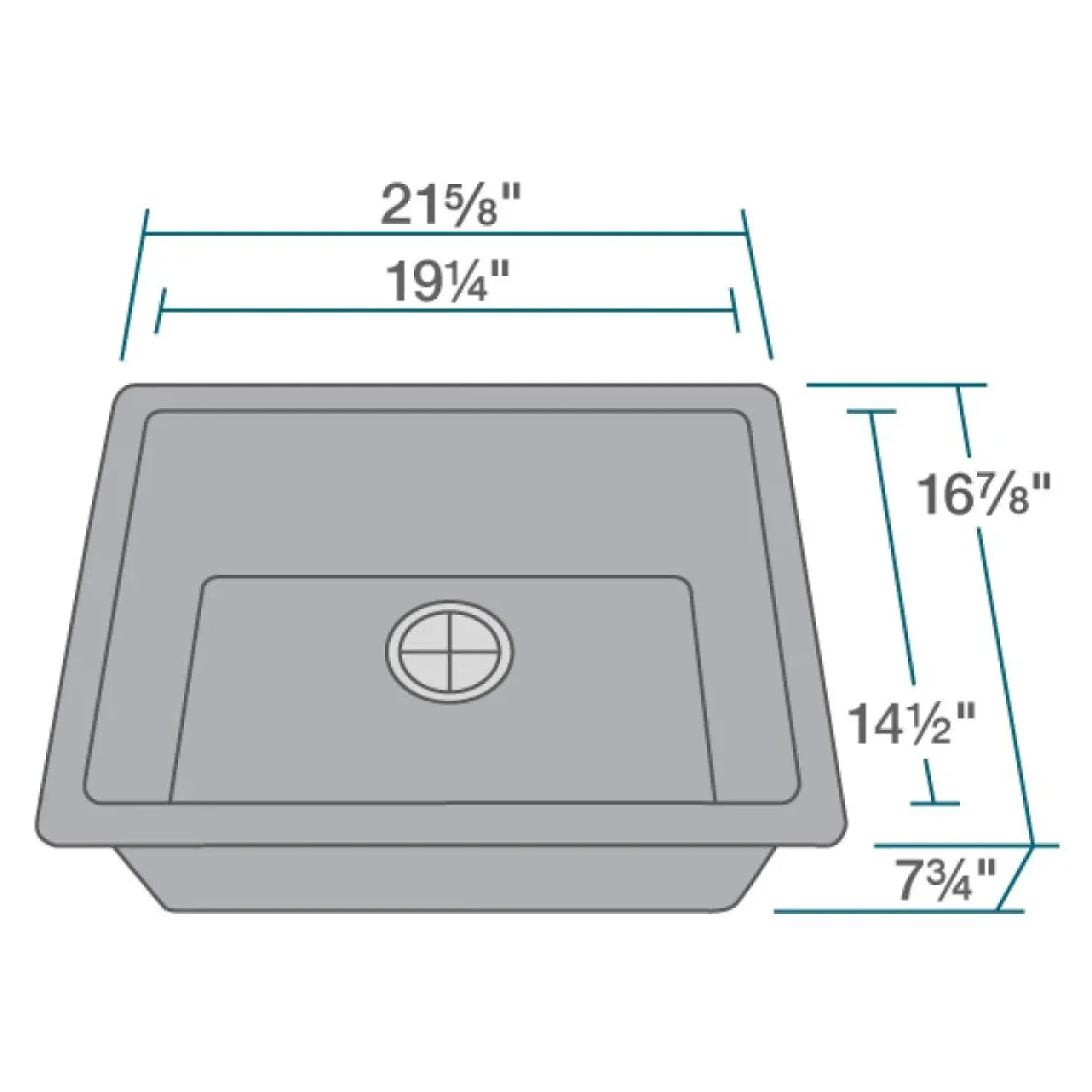Rene 22" Composite Granite Kitchen Sink, Pewter, R3-1004-PWT-ST-CGS