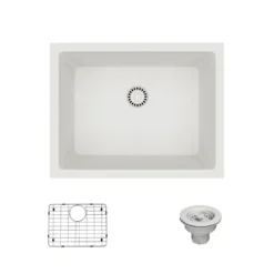 Rene 22" Composite Granite Kitchen Sink, Ivory, R3-1004-IVR-ST-CGS