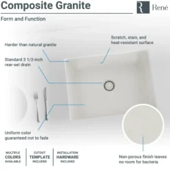 Rene 22" Composite Granite Kitchen Sink, Ivory, R3-1004-IVR-ST-CGS