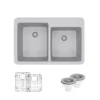 Rene 33" Composite Granite Kitchen Sink, 60/40 Double Bowl, Pewter, R3-2001-PWT-ST-CGS