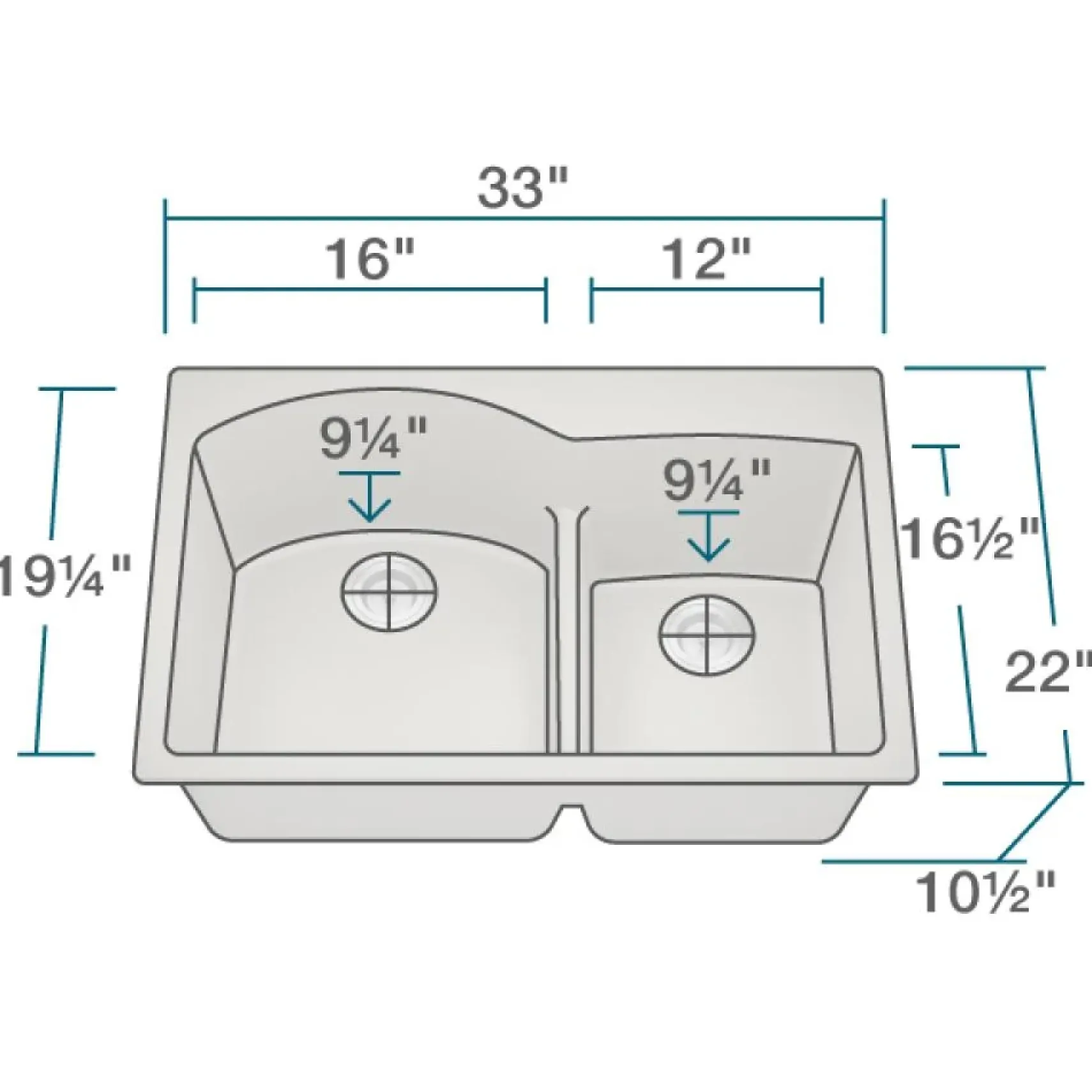 Rene 33" Composite Granite Kitchen Sink, 60/40 Double Bowl, Concrete, R3-2008-CON-ST-CGS