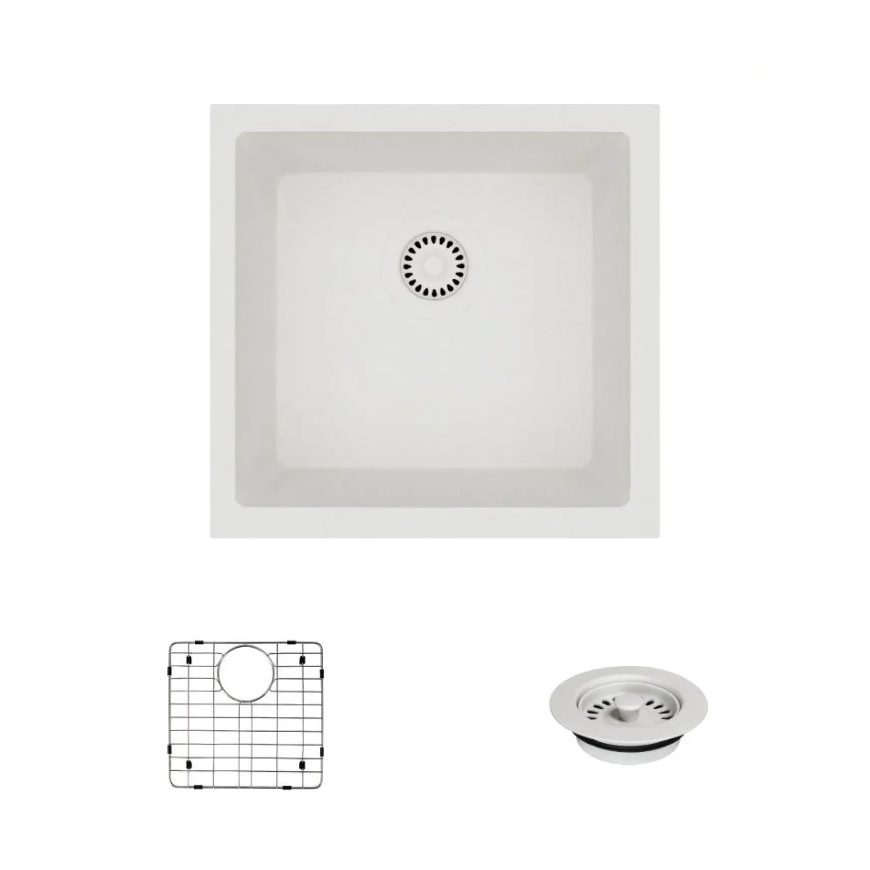 Rene 18" Composite Granite Kitchen Sink, Ivory, R3-1003-IVR-ST-CGF