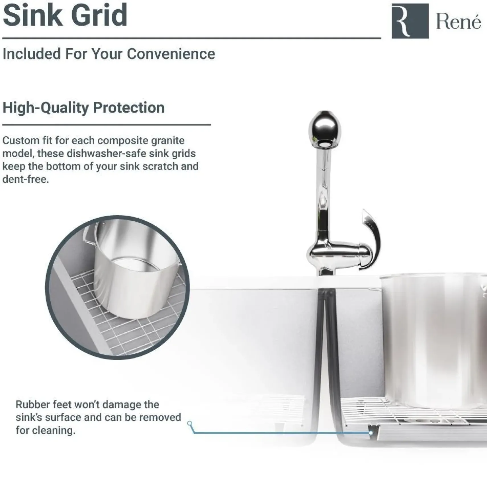 Rene 33" Composite Granite Kitchen Sink, 60/40 Double Bowl, Ecru, R3-2001-ECR-ST-CGS